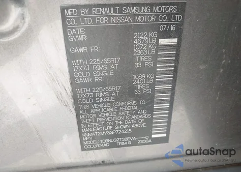 2016 Nissan Rogue Sv из США, поврежденный, VIN KNMAT2MV3GP724215